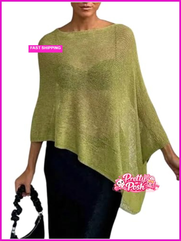 Sheer Poncho Shawl Top Bat Wing Cape Lightweight Wrap Sweater